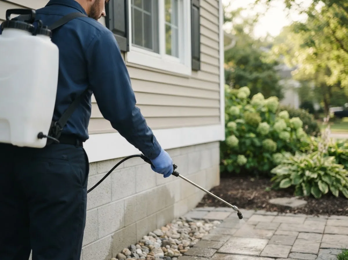 Pest control technician inspecting a home in Kalkaska, MI